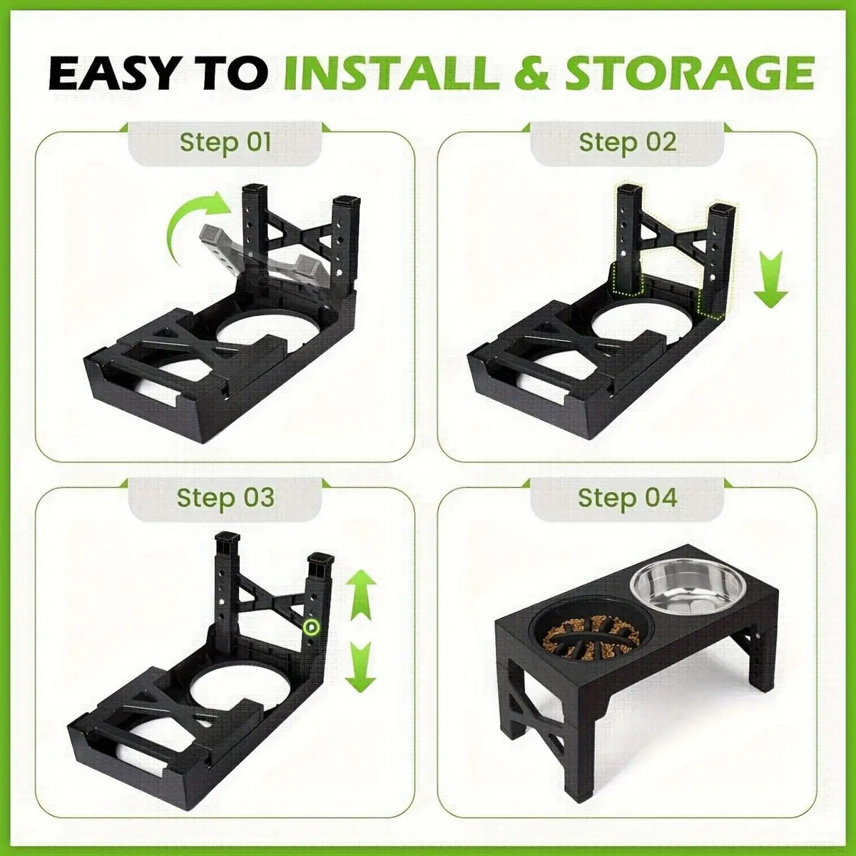 Elevated Dog Feeding Stand with 5 Height Adjustments (3.2"-12.2"), 2 Stainless Steel Dishes & 1 Slow Feeder Dish for Small to Large Dogs