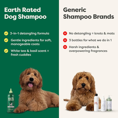 Earth Rated | 3-In-1 Curly & Wavy Coated Dog & Puppy Shampoo, Conditioner & Deodorizer - 16 Oz - Formulated to Tackle Tangles & Restore Curls