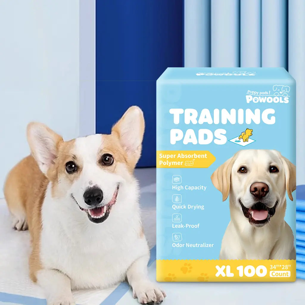 Powools Super Absorbent Puppy Pee Mats and Dog Potty Training Pads with Leak-Proof Polymer Layer for Quick Drying and Floor Protection