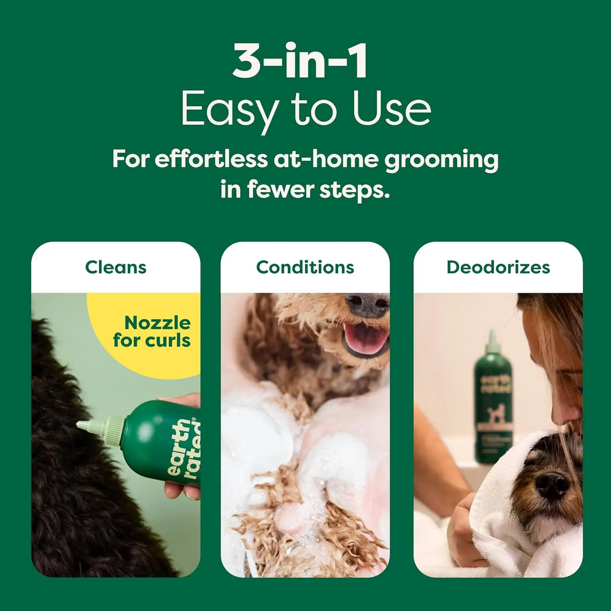 Earth Rated | 3-In-1 Curly & Wavy Coated Dog & Puppy Shampoo, Conditioner & Deodorizer - 16 Oz - Formulated to Tackle Tangles & Restore Curls