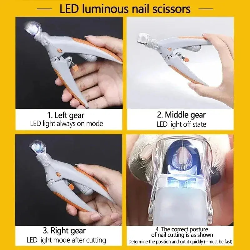 LED Pet Nail Clipper - Stainless Steel & Plastic Claw Trimmer with Built-In LED Light, ABS Handle, Half-Moon Tip, Precise Trim, Ergonomic Grooming Tool for Dogs, Rabbits, Puppy Nail Clippers, Supplies, Batteries Included, Reduces Bleeding