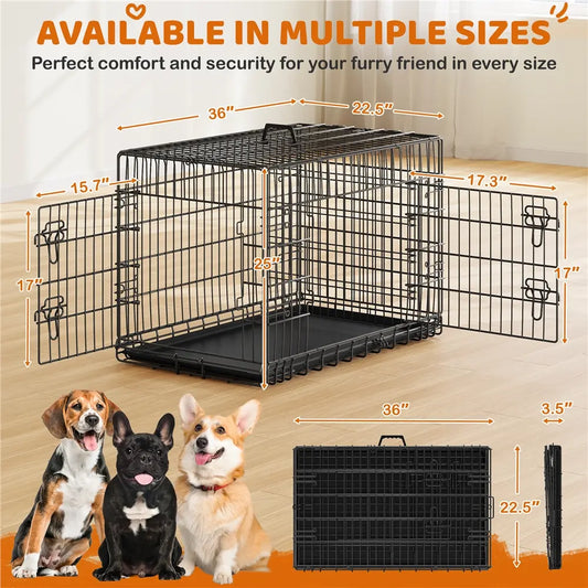 Yaheetech 42In Heavy-Duty Wire Metal Dog Crate Enclosure - Multi-Size Option (36/48In), Collapsible with Divider, Double Doors, Carry Handle, Leak-Proof Pull-Out Clean Tray, Easy Assembly for Travel & Puppy Training, Safe Indoor Use