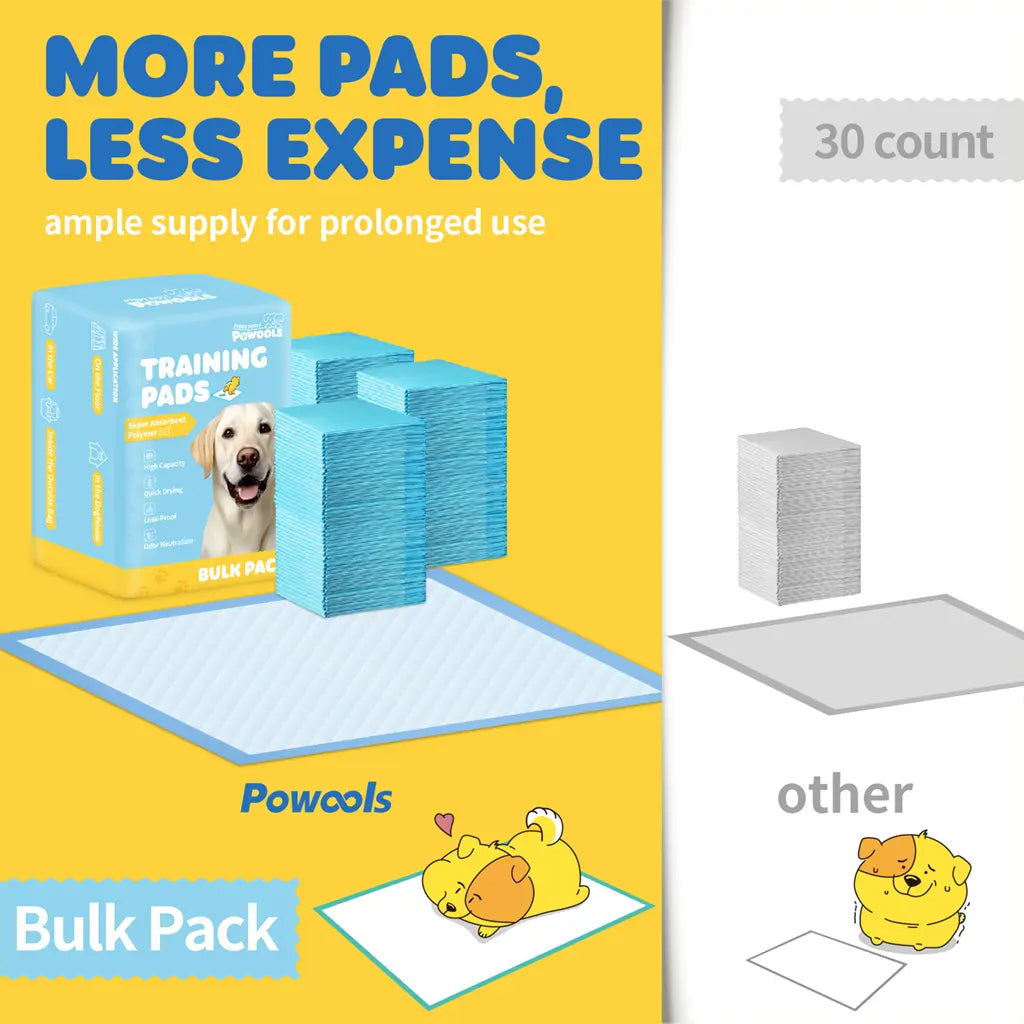 Powools Super Absorbent Puppy Pee Mats and Dog Potty Training Pads with Leak-Proof Polymer Layer for Quick Drying and Floor Protection