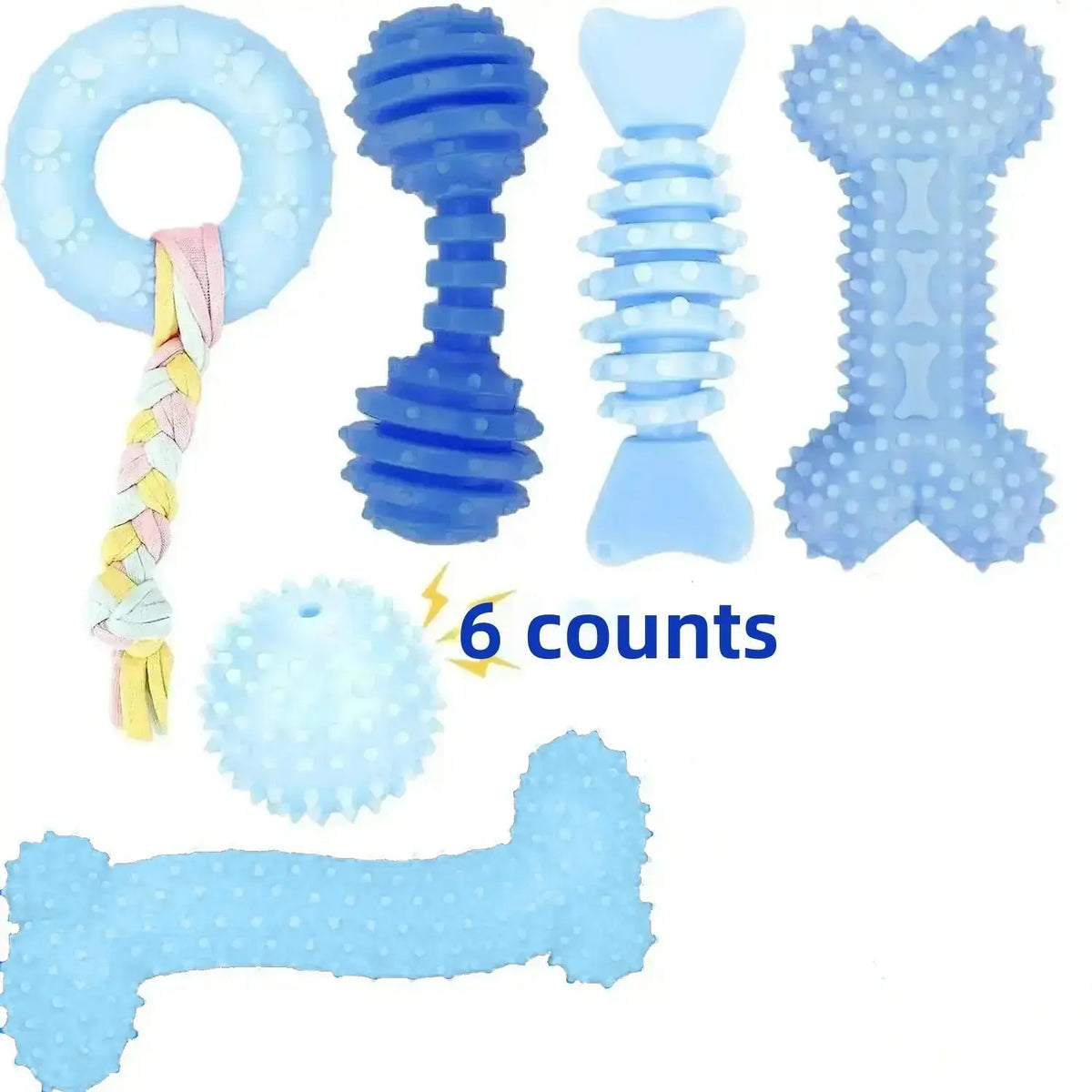 Durable Pet Chew Toy Set, 6 Counts/Set Mixed Style Interactive Tough Chewer Dog Teeth Cleaning Toy, Interactive Dog Teeth Grinding Toy