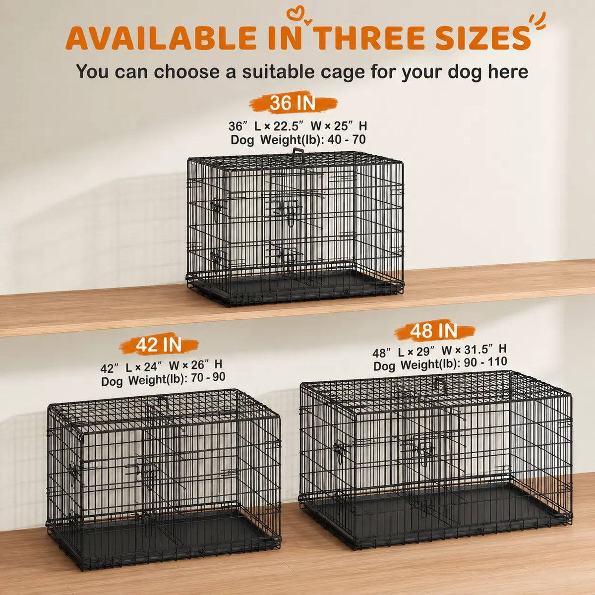 Yaheetech 42In Heavy-Duty Wire Metal Dog Crate Enclosure - Multi-Size Option (36/48In), Collapsible with Divider, Double Doors, Carry Handle, Leak-Proof Pull-Out Clean Tray, Easy Assembly for Travel & Puppy Training, Safe Indoor Use