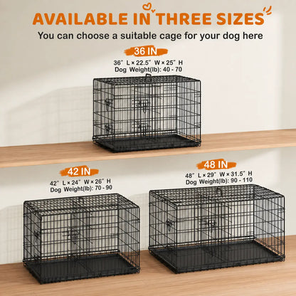 Yaheetech 42In Heavy-Duty Wire Metal Dog Crate Enclosure - Multi-Size Option (36/48In), Collapsible with Divider, Double Doors, Carry Handle, Leak-Proof Pull-Out Clean Tray, Easy Assembly for Travel & Puppy Training, Safe Indoor Use