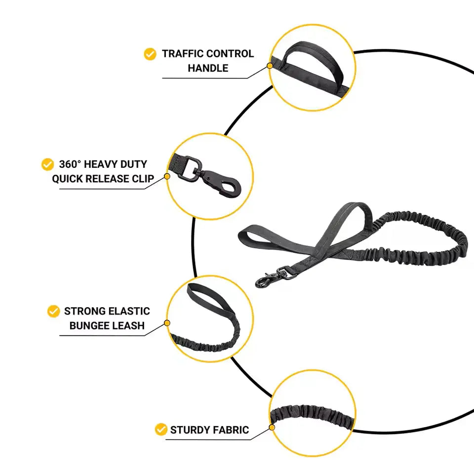 Dog Leash Heavy-Duty Double-Handle Tactical Bungee Leash with Padded Handles, Seatbelt Attachment, & Reinforced Swivel Clip, Pet Leash for Small Medium Large Dogs and Cats Outdoor Dog Accessories #Backtoschool