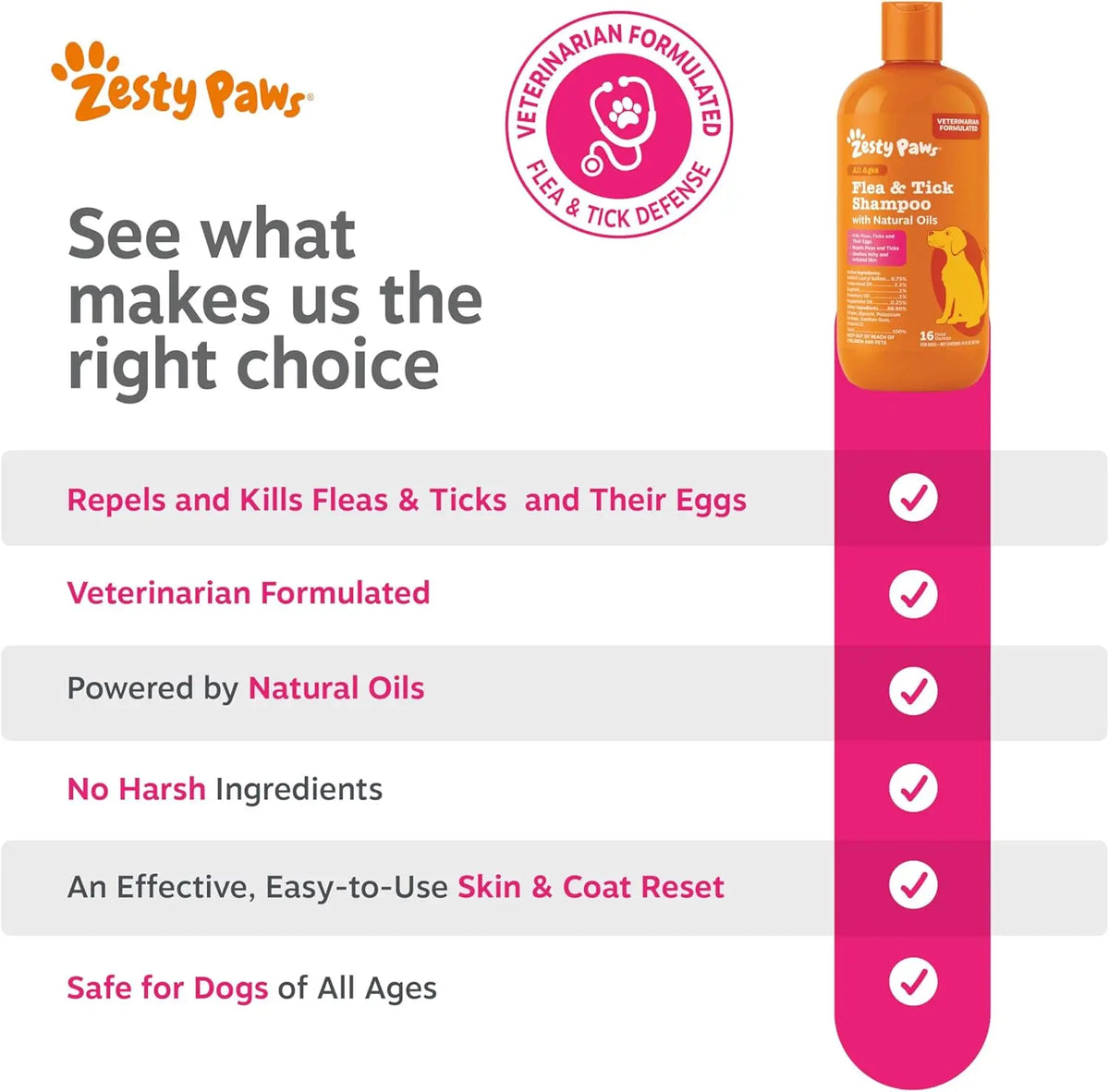 Zesty Paws Natural Flea & Tick Removal Shampoo for Dogs - 16 Fl Oz Soothing Deodorizing Formula with Cedarwood Oil & Peppermint for Enhanced Skin and Coat Care