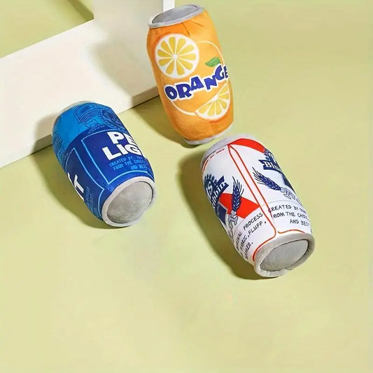 Soda Can Shaped Squeaky Toy Set for Dogs, 3 Soft Plush Chew Toys with Squeakers, Ideal for Medium and Small Breeds