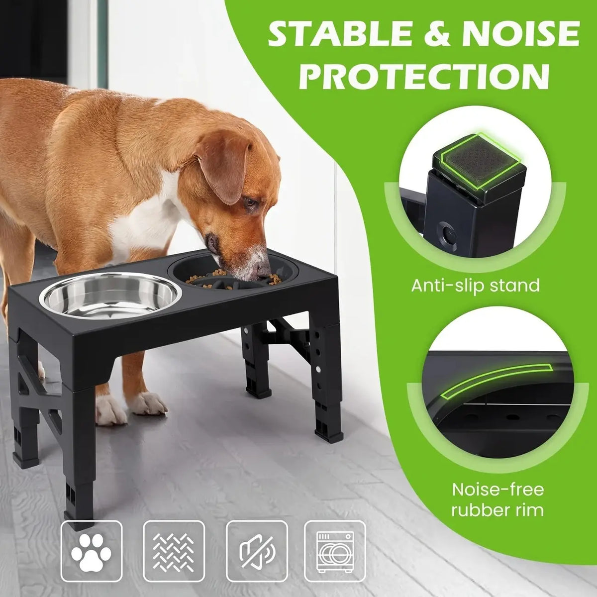 Elevated Dog Feeding Stand with 5 Height Adjustments (3.2"-12.2"), 2 Stainless Steel Dishes & 1 Slow Feeder Dish for Small to Large Dogs