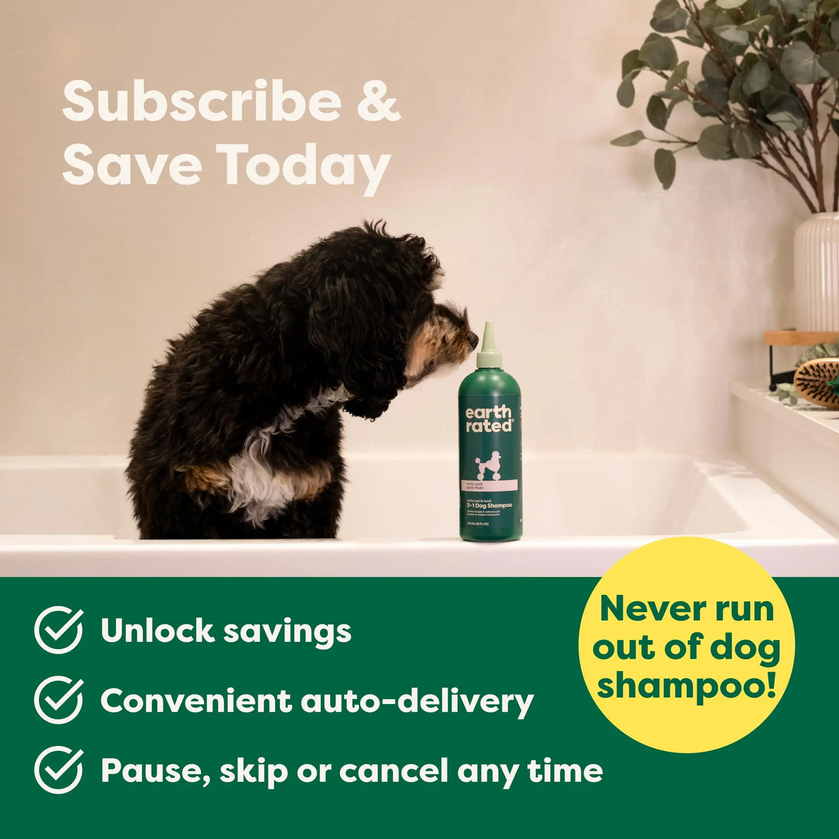Earth Rated | 3-In-1 Curly & Wavy Coated Dog & Puppy Shampoo, Conditioner & Deodorizer - 16 Oz - Formulated to Tackle Tangles & Restore Curls