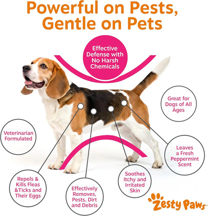 Zesty Paws Natural Flea & Tick Removal Shampoo for Dogs - 16 Fl Oz Soothing Deodorizing Formula with Cedarwood Oil & Peppermint for Enhanced Skin and Coat Care