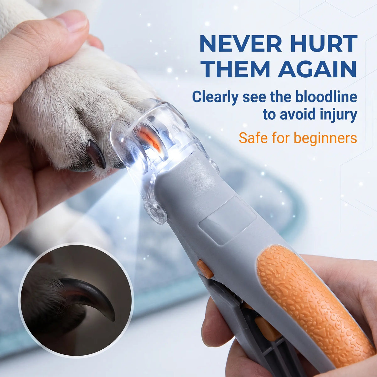 LED Pet Nail Clipper - Stainless Steel & Plastic Claw Trimmer with Built-In LED Light, ABS Handle, Half-Moon Tip, Precise Trim, Ergonomic Grooming Tool for Dogs, Rabbits, Puppy Nail Clippers, Supplies, Batteries Included, Reduces Bleeding