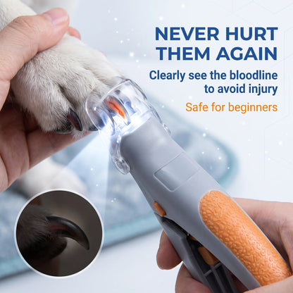 LED Pet Nail Clipper - Stainless Steel & Plastic Claw Trimmer with Built-In LED Light, ABS Handle, Half-Moon Tip, Precise Trim, Ergonomic Grooming Tool for Dogs, Rabbits, Puppy Nail Clippers, Supplies, Batteries Included, Reduces Bleeding