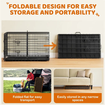 Yaheetech 42In Heavy-Duty Wire Metal Dog Crate Enclosure - Multi-Size Option (36/48In), Collapsible with Divider, Double Doors, Carry Handle, Leak-Proof Pull-Out Clean Tray, Easy Assembly for Travel & Puppy Training, Safe Indoor Use