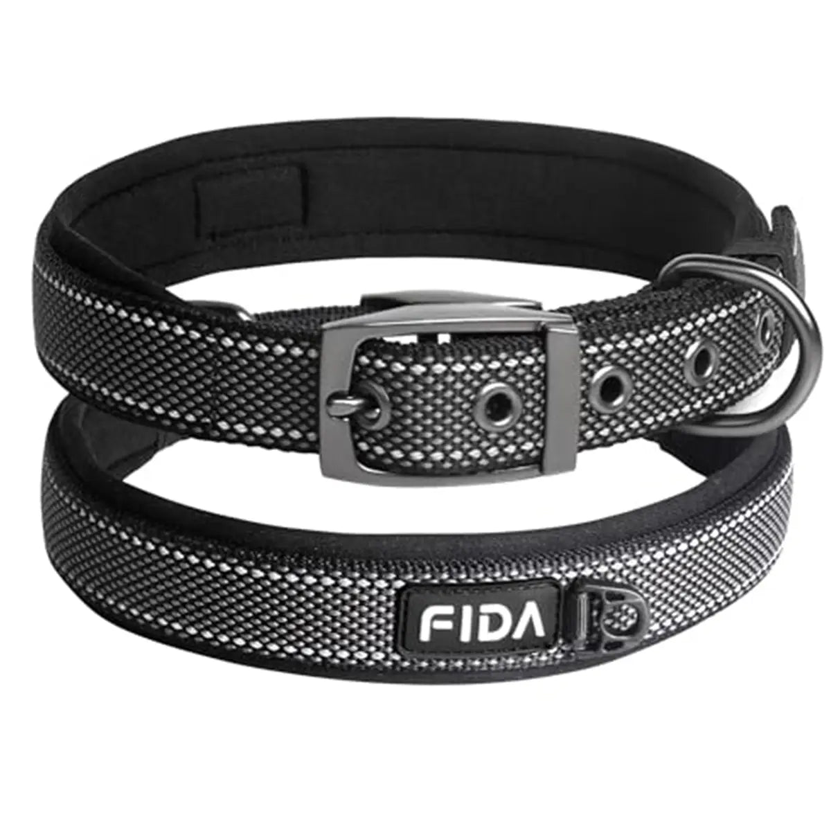 Fida Heavy-Duty Dog Collar - Ultra-Comfortable Neoprene Padded, Adjustable Reflective Nylon with Durable Metal Buckle - Lightweight Walking Collar for Small to Large Dogs