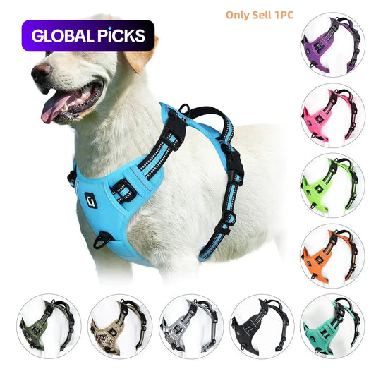 Durable Reflective No-Pull Dog Harness with Adjustable Soft-Padded Vest and Dual Leash Clips, Featuring Easy-Control Handle for Large Dogs