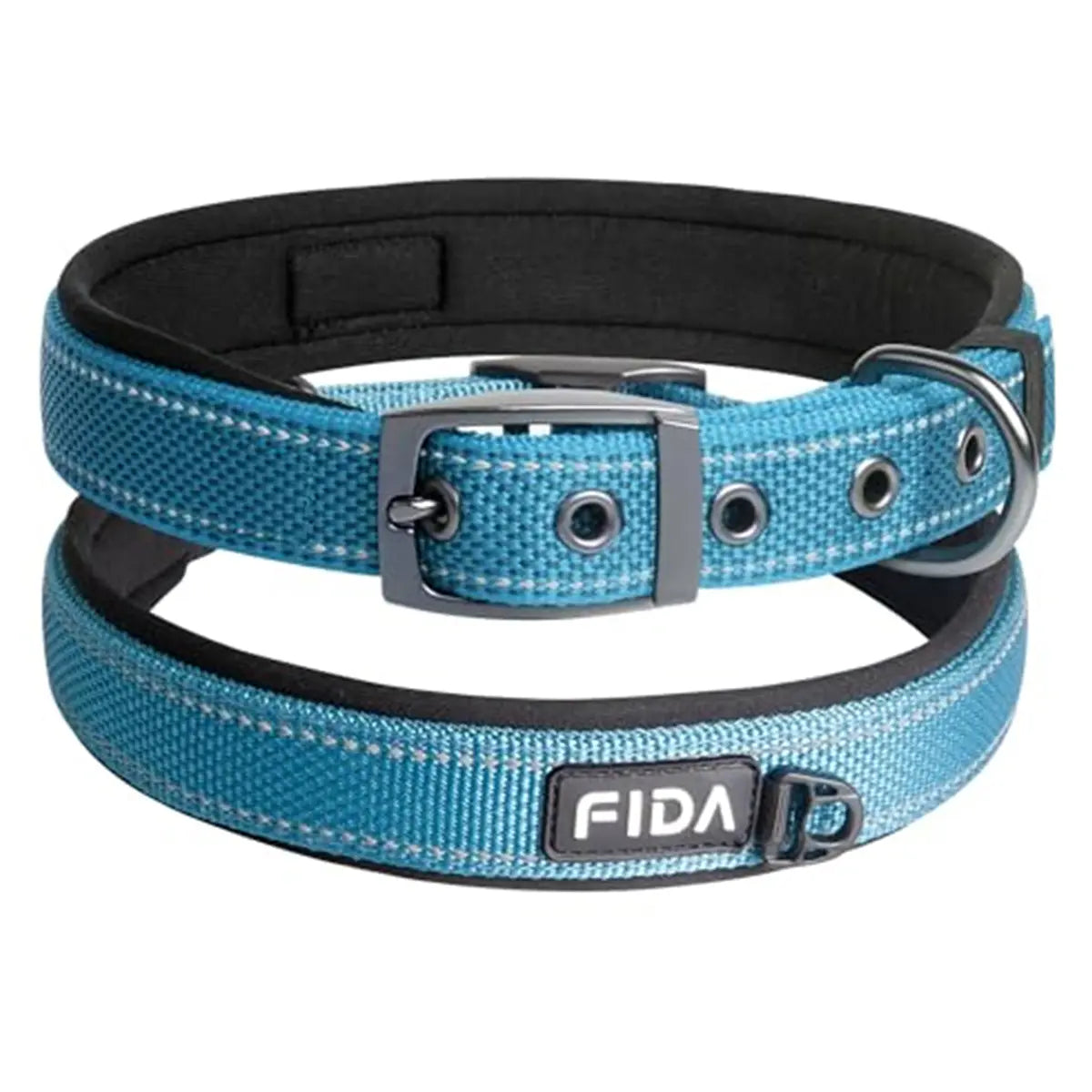 Fida Heavy-Duty Dog Collar - Ultra-Comfortable Neoprene Padded, Adjustable Reflective Nylon with Durable Metal Buckle - Lightweight Walking Collar for Small to Large Dogs
