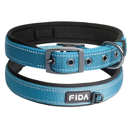 Fida Heavy-Duty Dog Collar - Ultra-Comfortable Neoprene Padded, Adjustable Reflective Nylon with Durable Metal Buckle - Lightweight Walking Collar for Small to Large Dogs
