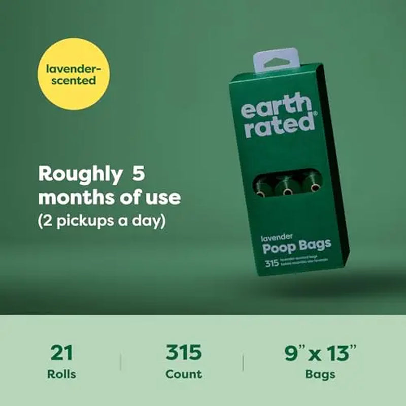 Earth Rated Extra Thick Leakproof Dog Waste Bags, Lavender Scented, 315 Count Refill Rolls