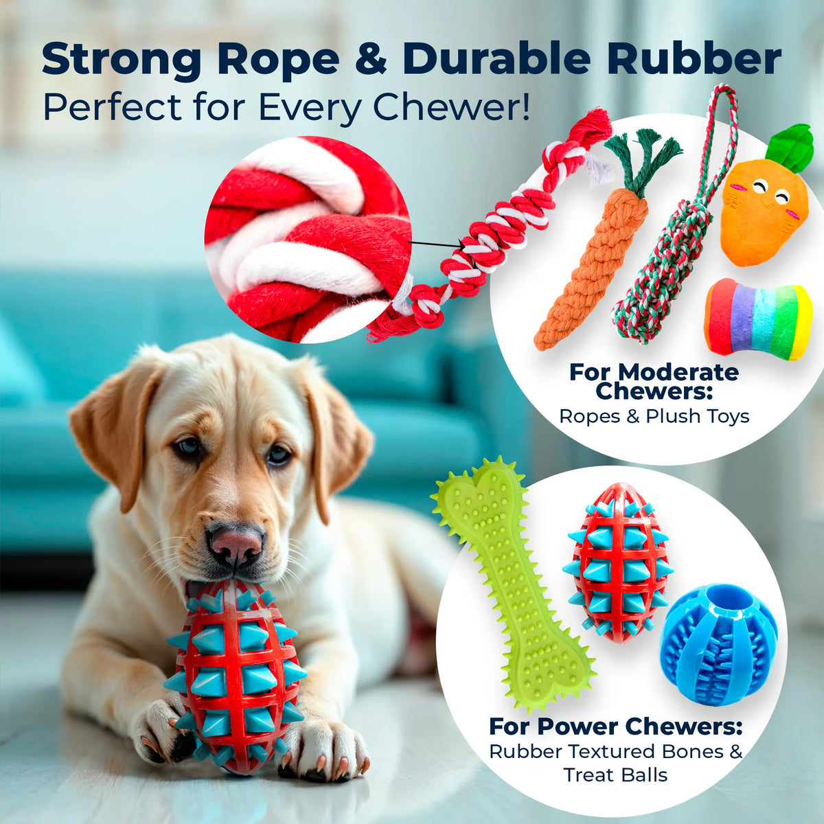 Pacific Pups Products 18-Piece Dog Toy Set - Assorted Chew Toys, Rope Toys, and Plush Toys with Squeakers for Interactive Play - Suitable for All Sizes and Breeds