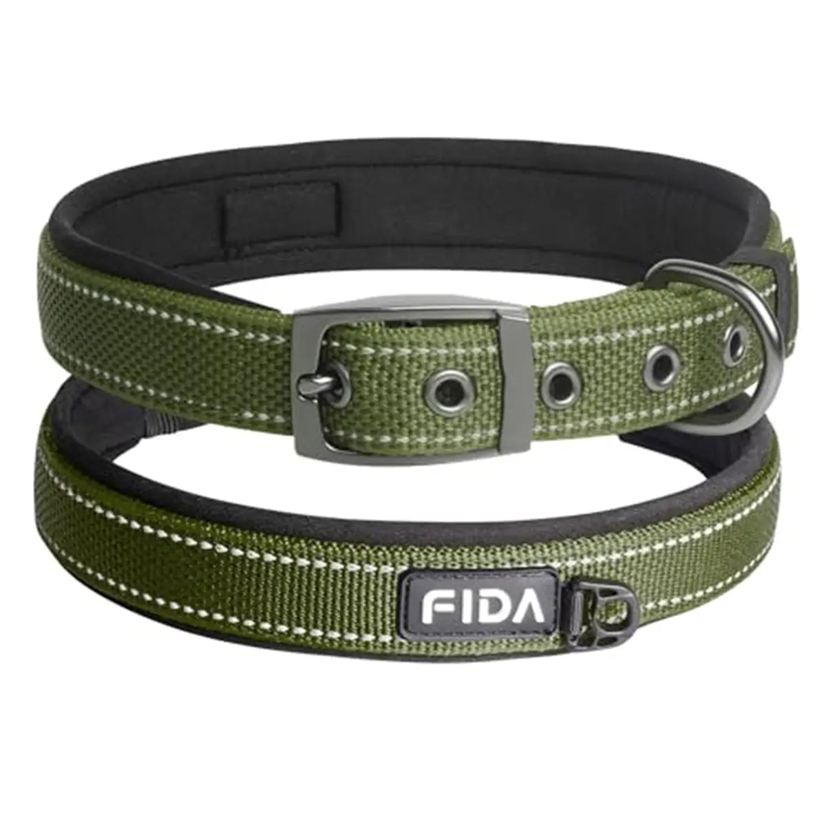 Fida Heavy-Duty Dog Collar - Ultra-Comfortable Neoprene Padded, Adjustable Reflective Nylon with Durable Metal Buckle - Lightweight Walking Collar for Small to Large Dogs