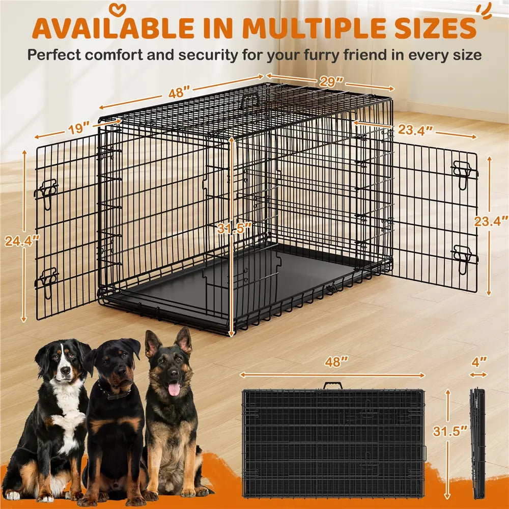 Yaheetech 42In Heavy-Duty Wire Metal Dog Crate Enclosure - Multi-Size Option (36/48In), Collapsible with Divider, Double Doors, Carry Handle, Leak-Proof Pull-Out Clean Tray, Easy Assembly for Travel & Puppy Training, Safe Indoor Use