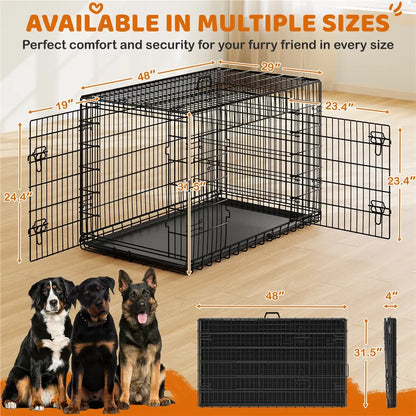 Yaheetech 42In Heavy-Duty Wire Metal Dog Crate Enclosure - Multi-Size Option (36/48In), Collapsible with Divider, Double Doors, Carry Handle, Leak-Proof Pull-Out Clean Tray, Easy Assembly for Travel & Puppy Training, Safe Indoor Use