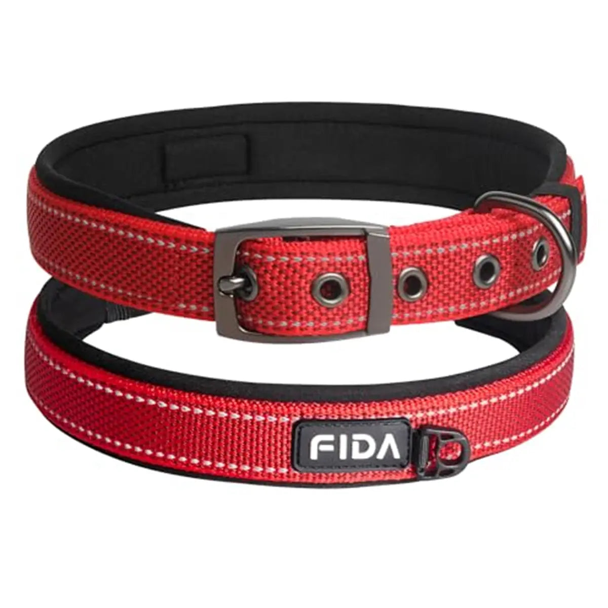 Fida Heavy-Duty Dog Collar - Ultra-Comfortable Neoprene Padded, Adjustable Reflective Nylon with Durable Metal Buckle - Lightweight Walking Collar for Small to Large Dogs