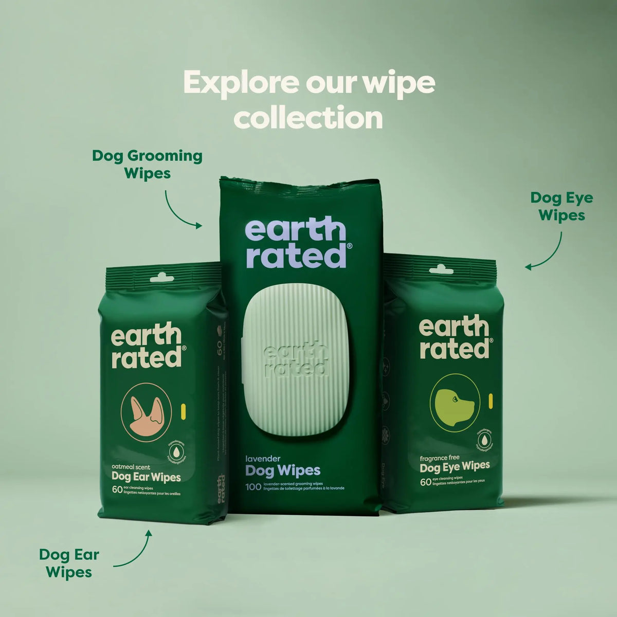 Earth Rated Veterinary-Approved Pet Ear Cleaning Wipes for Dogs and Cats, Hypoallergenic Dirt and Wax Remover, Wild Oat Scent, 70 Count