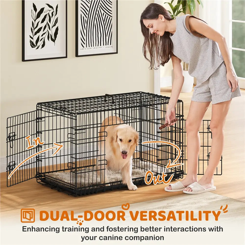 Yaheetech 42In Heavy-Duty Wire Metal Dog Crate Enclosure - Multi-Size Option (36/48In), Collapsible with Divider, Double Doors, Carry Handle, Leak-Proof Pull-Out Clean Tray, Easy Assembly for Travel & Puppy Training, Safe Indoor Use