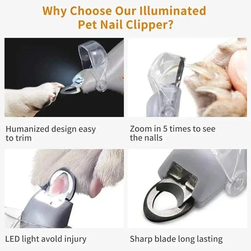 LED Pet Nail Clipper - Stainless Steel & Plastic Claw Trimmer with Built-In LED Light, ABS Handle, Half-Moon Tip, Precise Trim, Ergonomic Grooming Tool for Dogs, Rabbits, Puppy Nail Clippers, Supplies, Batteries Included, Reduces Bleeding