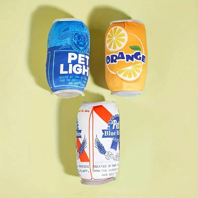Soda Can Shaped Squeaky Toy Set for Dogs, 3 Soft Plush Chew Toys with Squeakers, Ideal for Medium and Small Breeds