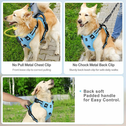 Durable Reflective No-Pull Dog Harness with Adjustable Soft-Padded Vest and Dual Leash Clips, Featuring Easy-Control Handle for Large Dogs