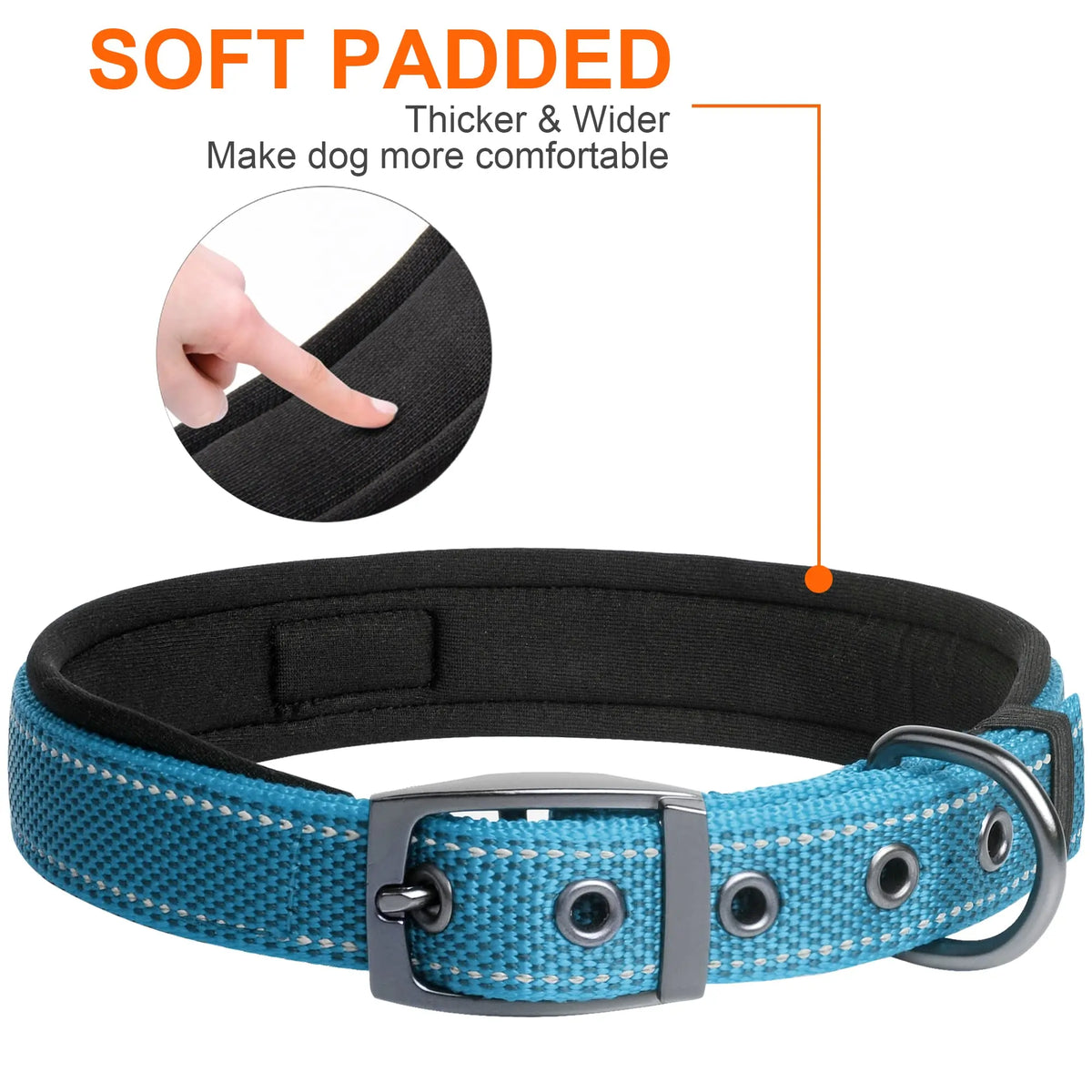 Fida Heavy-Duty Dog Collar - Ultra-Comfortable Neoprene Padded, Adjustable Reflective Nylon with Durable Metal Buckle - Lightweight Walking Collar for Small to Large Dogs