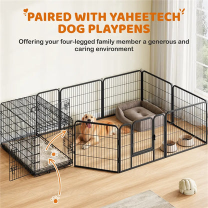 Yaheetech 42In Heavy-Duty Wire Metal Dog Crate Enclosure - Multi-Size Option (36/48In), Collapsible with Divider, Double Doors, Carry Handle, Leak-Proof Pull-Out Clean Tray, Easy Assembly for Travel & Puppy Training, Safe Indoor Use