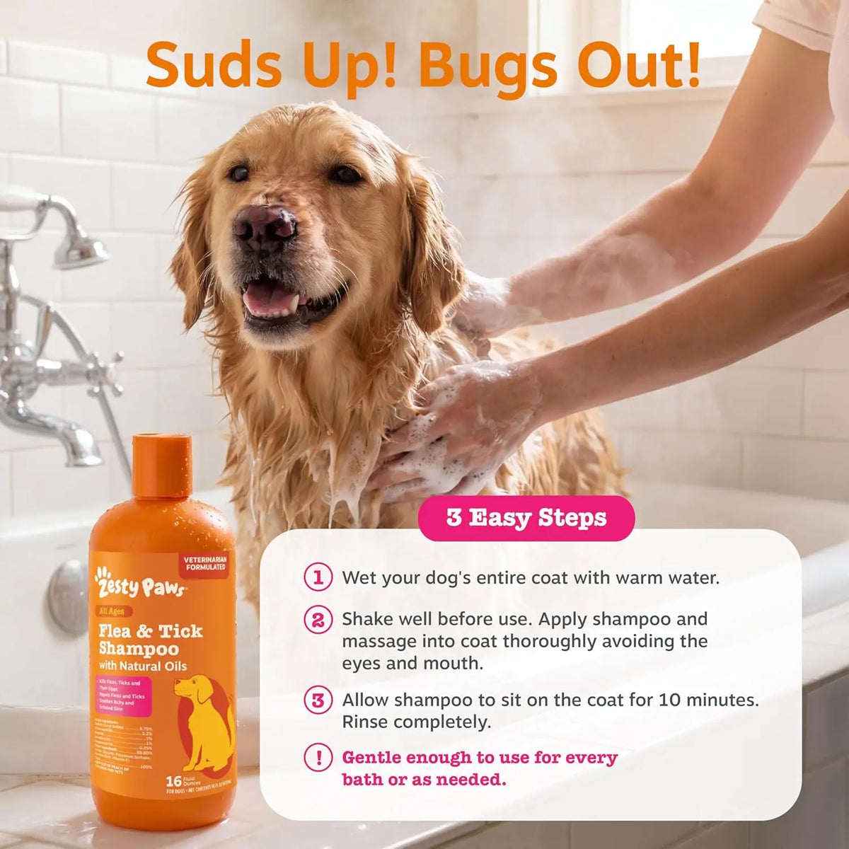 Zesty Paws Natural Flea & Tick Removal Shampoo for Dogs - 16 Fl Oz Soothing Deodorizing Formula with Cedarwood Oil & Peppermint for Enhanced Skin and Coat Care