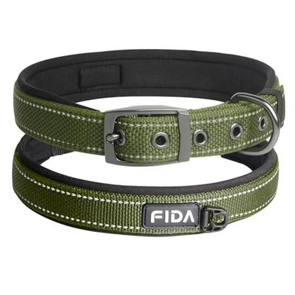 Fida Heavy-Duty Dog Collar - Ultra-Comfortable Neoprene Padded, Adjustable Reflective Nylon with Durable Metal Buckle - Lightweight Walking Collar for Small to Large Dogs