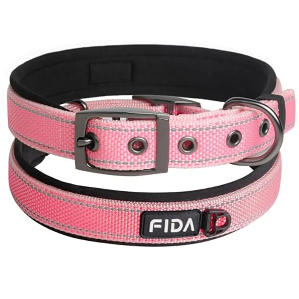 Fida Heavy-Duty Dog Collar - Ultra-Comfortable Neoprene Padded, Adjustable Reflective Nylon with Durable Metal Buckle - Lightweight Walking Collar for Small to Large Dogs